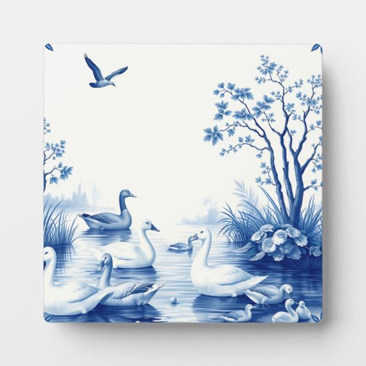 Blaue Weiden-Schwanensee-Szene Fotoplatte (Vorderseite)