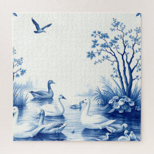 Blaue Weiden-Schwanensee-Szene Puzzle