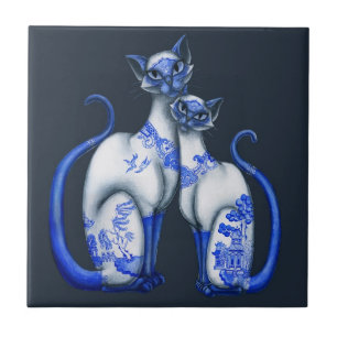 Blaue Weiden Siamesen Katzen Fliese