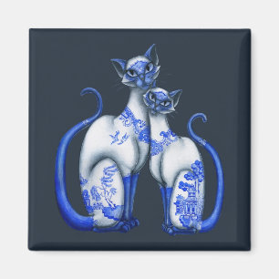 Blaue Weiden Siamesen Katzen Magnet