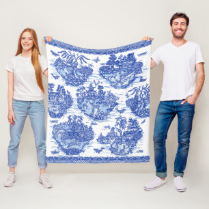 Blaue Weiden-Tier-Pagode asiatisches Vintage-Muste Fleecedecke