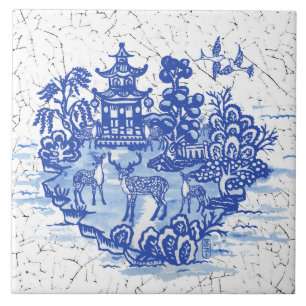 Blaue Weidenhirschherde Antike Pagode Phönix Fliese