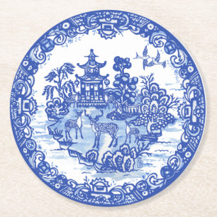 Blaue Weidenhirschherde Antike Pagode Phönix Runder Pappuntersetzer
