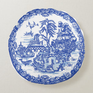 Blaue Weidenkaninchen-Insel Antike Fantasy-Kunst Rundes Kissen