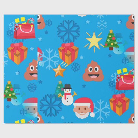 Blaue Weihnachten kackte Emoji Geschenkpapier (Flach)