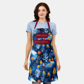 Blaue Weihnachten mit Pilzen, Blätter und Schnee Schürze (Getragen)