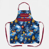 Blaue Weihnachten mit Pilzen, Blätter und Schnee Schürze (Vorderseite)