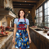 Blaue Weihnachten mit Pilzen, Blätter und Schnee Schürze