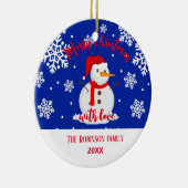 Blaue Weihnachten Snowman Snowflakes Keramik Ornament (Rechts)