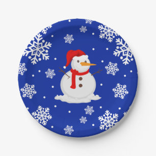 Blaue Weihnachten Snowman Snowflakes Pappteller
