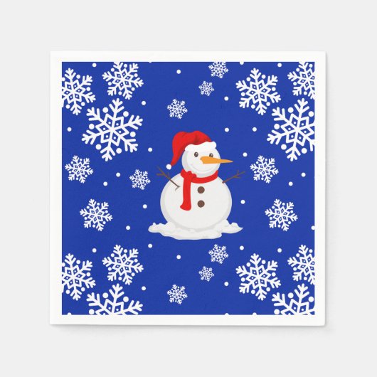 Blaue Weihnachten Snowman Snowflakes Serviette (Vorderseite)