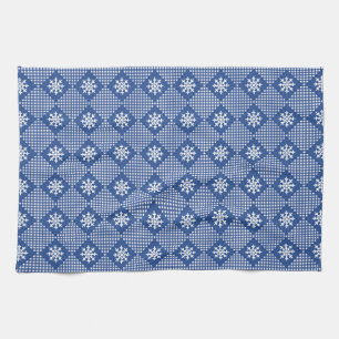 Blaue Weihnachts-Gingham-Schneeflocke Winterurlaub Geschirrtuch
