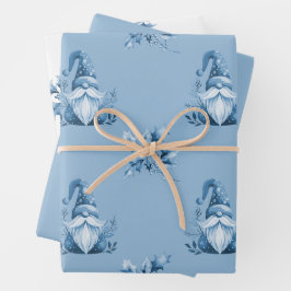 Blaue Weihnachts-Gnome Geschenkpapier Set