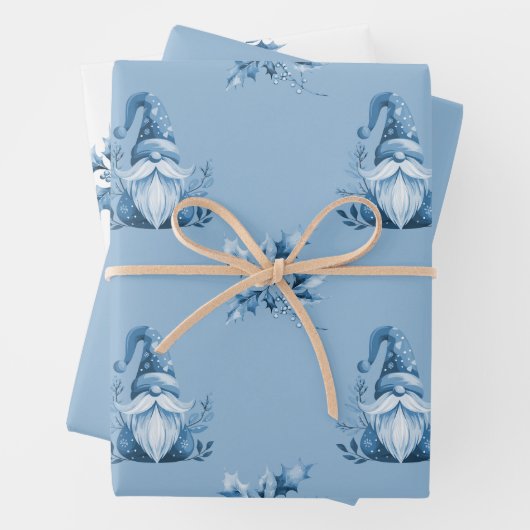 Blaue Weihnachts-Gnome Geschenkpapier Set (Beispiel)
