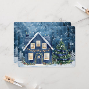 Blaue Weihnachts-Schnee-Winterlandschaft-Haus