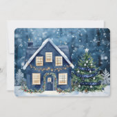 Blaue Weihnachts-Schnee-Winterlandschaft-Haus (Vorderseite)