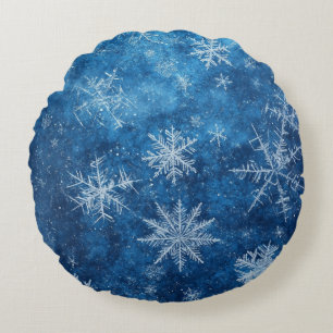 Blaue Weihnachts-Schneeflocke Rundes Kissen