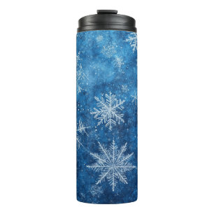 Blaue Weihnachts-Schneeflocke Thermosbecher