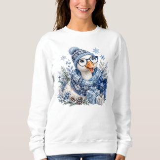 Blaue Weihnachts-Winter-Feiertagsgans Sweatshirt
