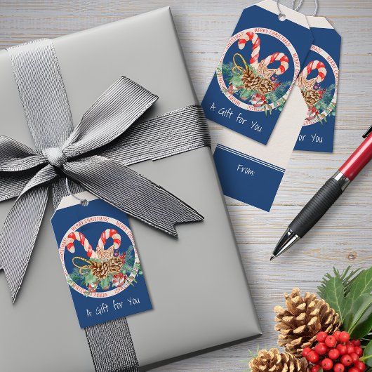 Blaue Weihnachts-Zuckerstange Geschenkanhänger