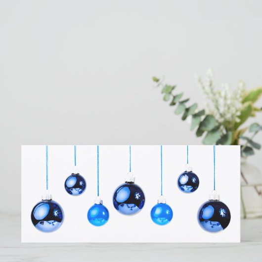 Blaue Weihnachtsbällchen Foto mit Text (Stehend Vorderseite)