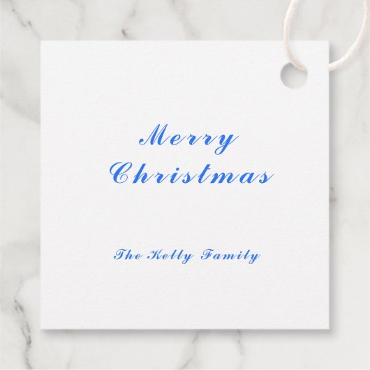 Blaue Weihnachtsbällchen mit Text Geschenkanhänger (Rückseite)