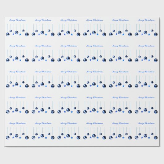 Blaue Weihnachtsbällchen mit Text Geschenkpapier (Flach)