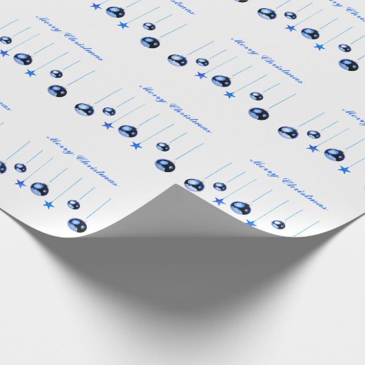Blaue Weihnachtsbällchen mit Text Geschenkpapier (Ecke)