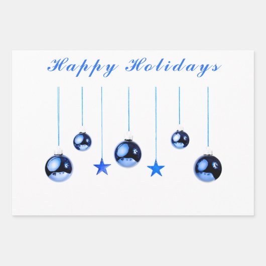 Blaue Weihnachtsbällchen mit Text Geschenkpapier Set (Vorderseite 3)