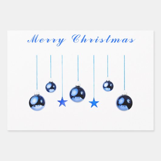 Blaue Weihnachtsbällchen mit Text Geschenkpapier Set (Vorderseite 2)