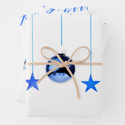 Blaue Weihnachtsbällchen mit Text Geschenkpapier Set (Beispiel)