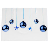 Blaue Weihnachtsbällchen mit Text Große Geschenktüte (Vorderseite)