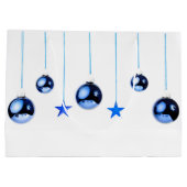 Blaue Weihnachtsbällchen mit Text Große Geschenktüte (Rückseite)