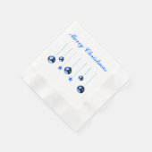 Blaue Weihnachtsbällchen mit Text Serviette (Ecke)