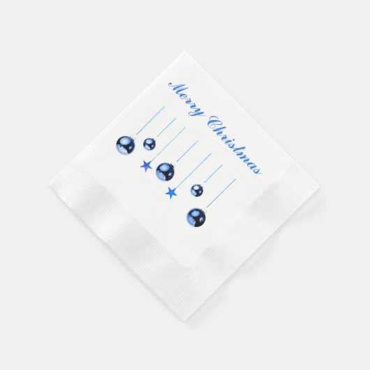 Blaue Weihnachtsbällchen mit Text Serviette (Ecke)