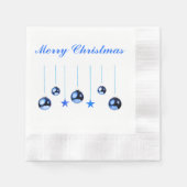 Blaue Weihnachtsbällchen mit Text Serviette (Vorderseite)