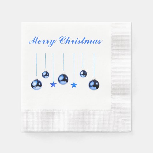 Blaue Weihnachtsbällchen mit Text Serviette (Vorderseite)