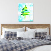 Blaue Weihnachtsbaum abstrakte Aquarellfarben Lein Leinwanddruck (Insitu (Schlafzimmer))