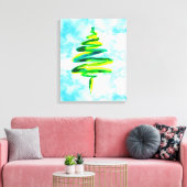 Blaue Weihnachtsbaum abstrakte Aquarellfarben Lein Leinwanddruck (Insitu (Wohnzimmer))