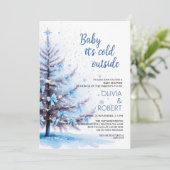 Blaue Weihnachtsbaum-Baby-Party Einladung (Stehend Vorderseite)