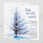 Blaue Weihnachtsbaum-Baby-Party Einladung (Vorne/Hinten)