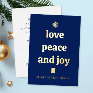 Blaue Weihnachtsbaum-Minimalist-Liebe-Frieden-Freu Folien Feiertagskarte