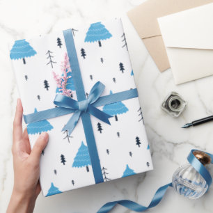 Blaue Weihnachtsbaum-Muster Geschenkpapier