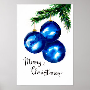 Blaue Weihnachtsbaum-Ornamente Poster