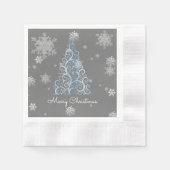 Blaue Weihnachtsbaum und Schneeflocken Papier Napk Serviette (Vorderseite)