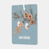 Blaue Weihnachtsbaum Zapfen Ornamente Trompete (Vorderseite links)
