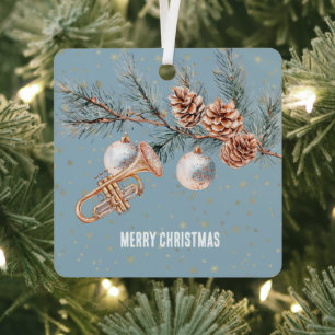 Blaue Weihnachtsbaum Zapfen Ornamente Trompete