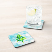 Blaue Weihnachtsbaume abstrakte Aquarellgetränke Getränkeuntersetzer (Rechte Seite)