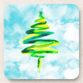 Blaue Weihnachtsbaume abstrakte Aquarellgetränke Getränkeuntersetzer (Vorderseite)