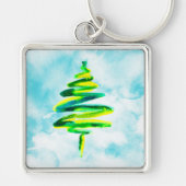 Blaue Weihnachtsbaume abstrakter Schlüsselanhänger (Vorne)
